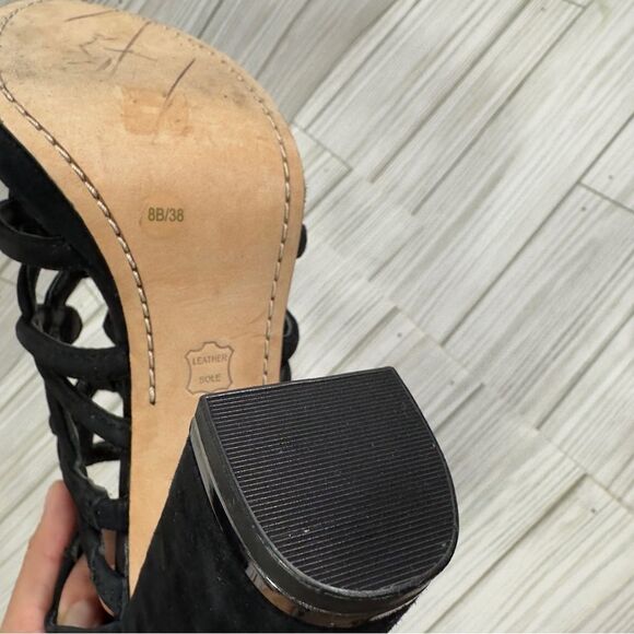$250 BCBGMAXAZRIA “JEB” SUEDE LEATHER STRAPPY CAGED PUMP HEEL 8 NWT COCKTAIL - Picture 12 of 15